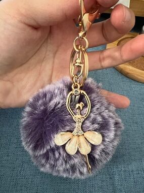 Purple Faux Fur Ballerina Keychain Charm - Unbranded